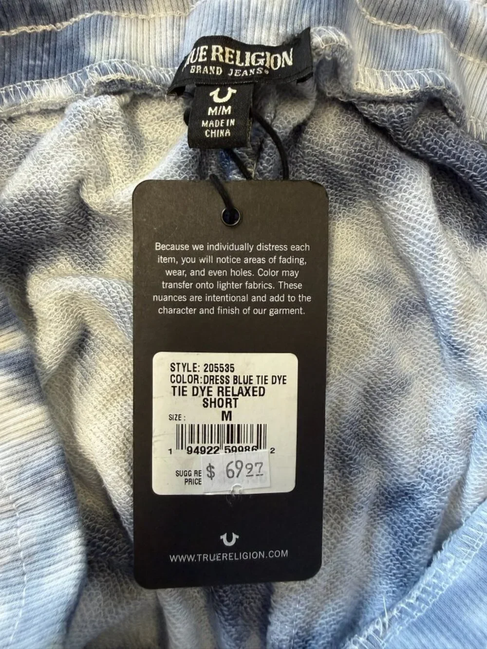 TRUE RELIGION Men's Tie Dye Relaxed Short in Blue Size M